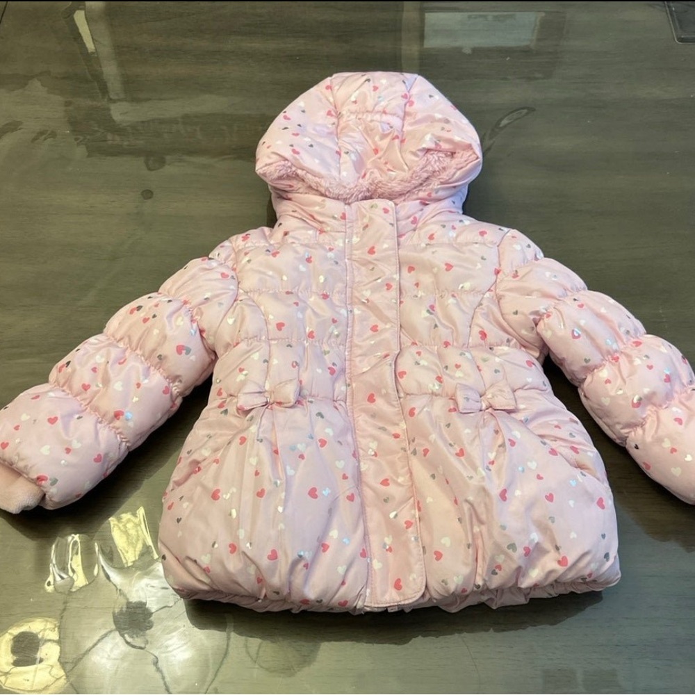 Pink Heart Patterned Hooded Jacket